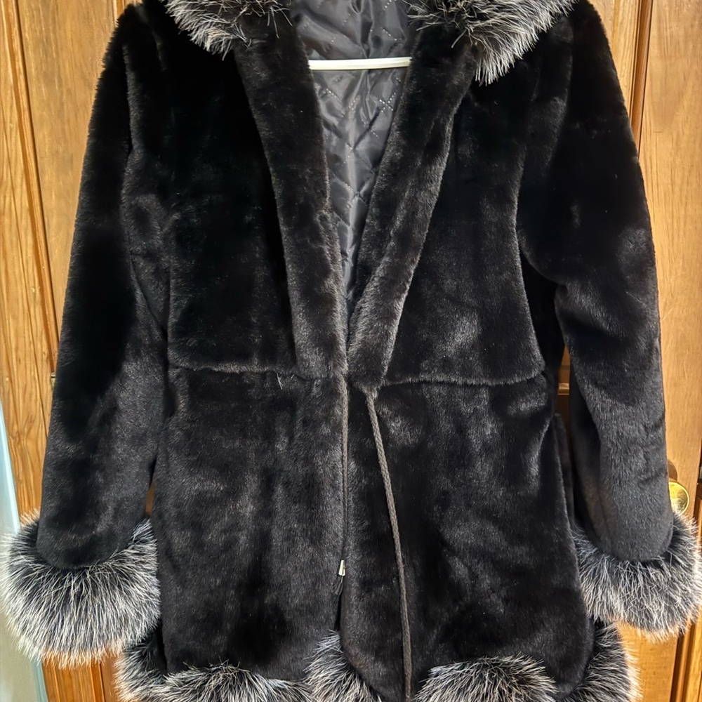 Elegant Black Faux Fur Coat